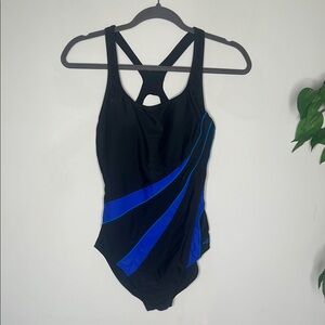 Roots Women's Black and Blue One Piece Swimsuit